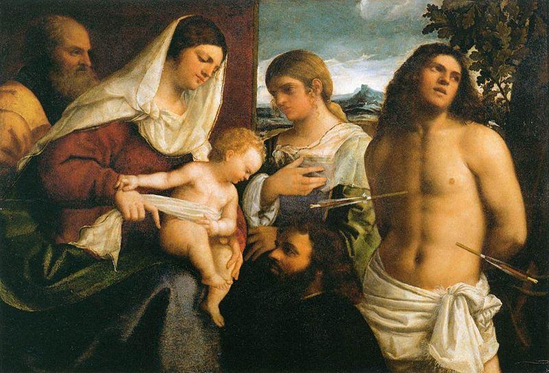 Sebastiano del Piombo La Sainte Famille avec sainte Catherine, saint Sebastien et un donateur Sweden oil painting art